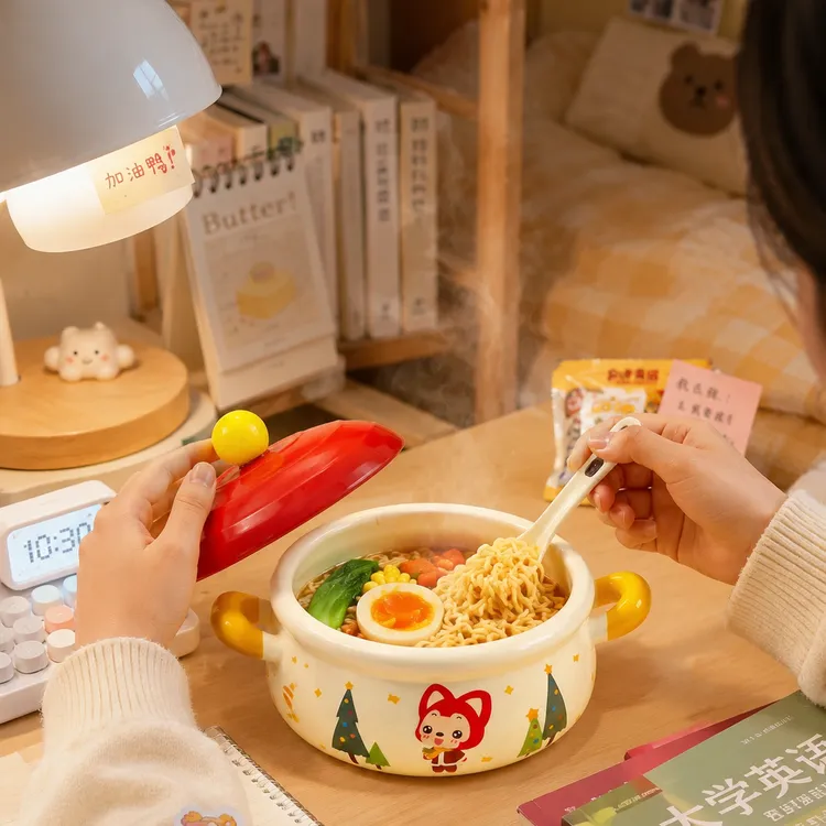 川岛屋&阿狸联名 泡面碗带盖陶瓷高颜值可微波宿舍学生拉面汤面碗