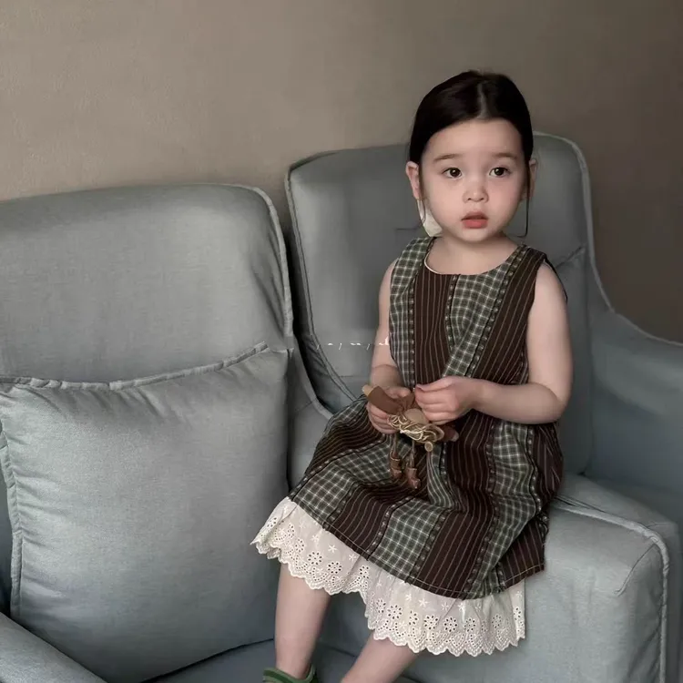 女童2025夏季新款森系格纹连衣裙女宝洋气时髦好看格子裙夏款0816