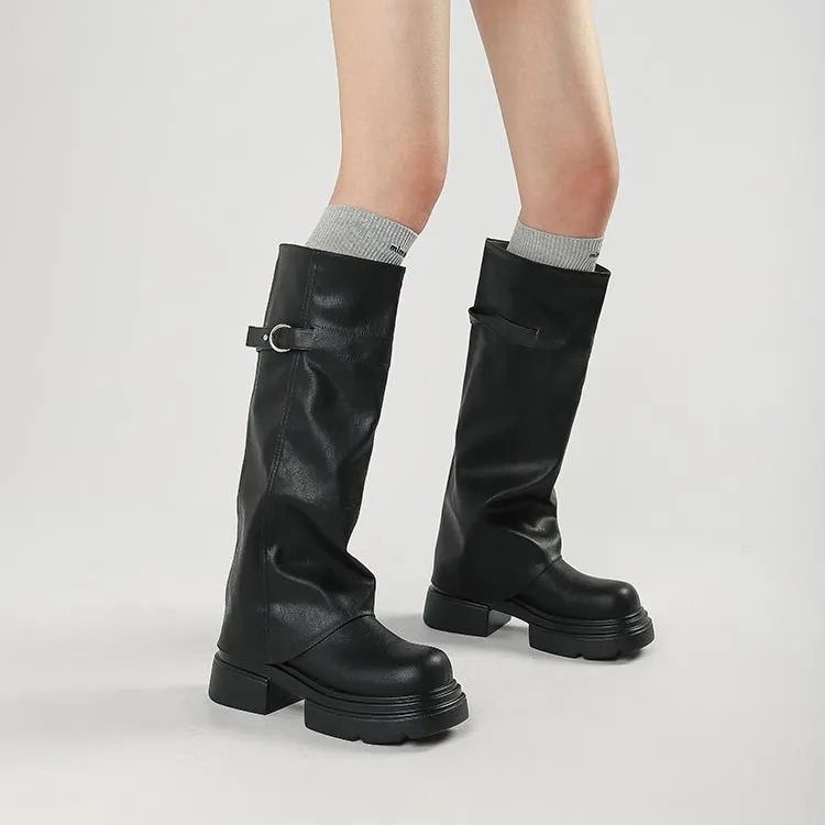 小个子粗腿救星~加宽筒裤管靴长筒靴厚底胖mm裤管靴大码骑士女靴