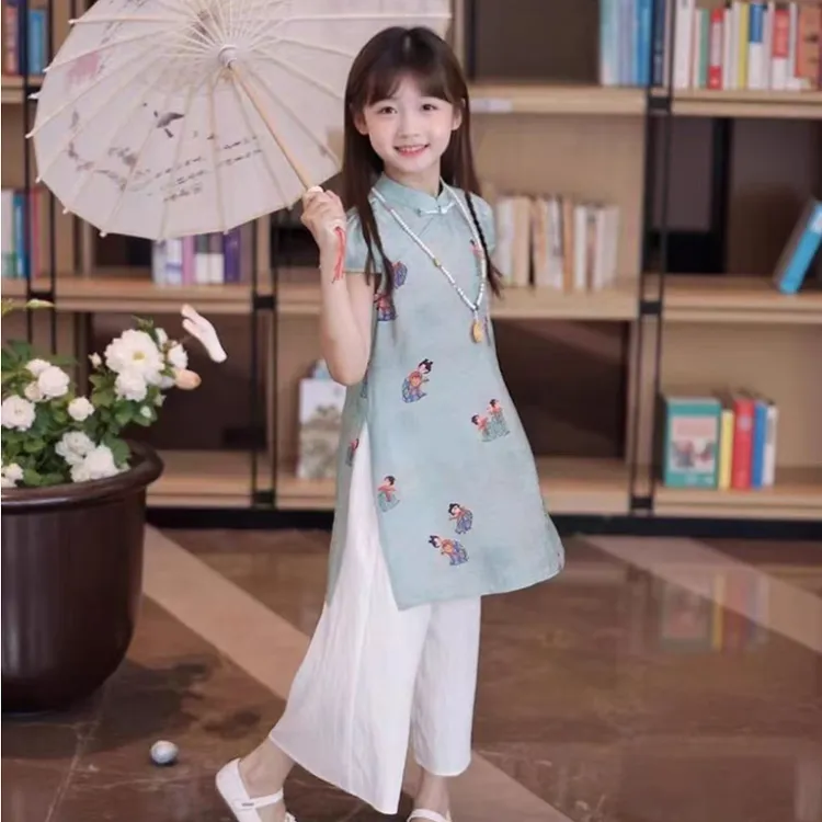 【现货】女童国风套装2025新款儿童汉服两件套裙夏季中大童旗袍裙子