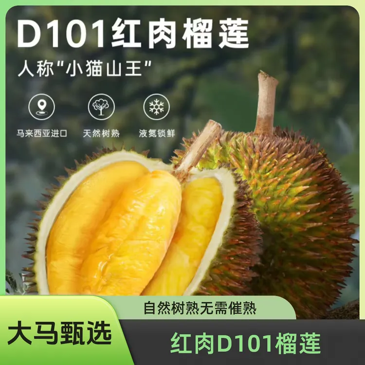 红肉榴莲D101马来西亚柔佛稀有进口品种小猫山王整果液氮锁鲜顺丰