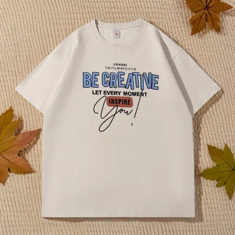 纯棉均码字母图案宽松休闲时尚百搭圆领T恤遮肉显瘦打底韩版ins