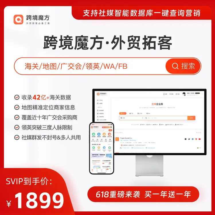 跨境魔方【618重磅来袭】SVIP买一年送一年 外贸获客必备工具商品图