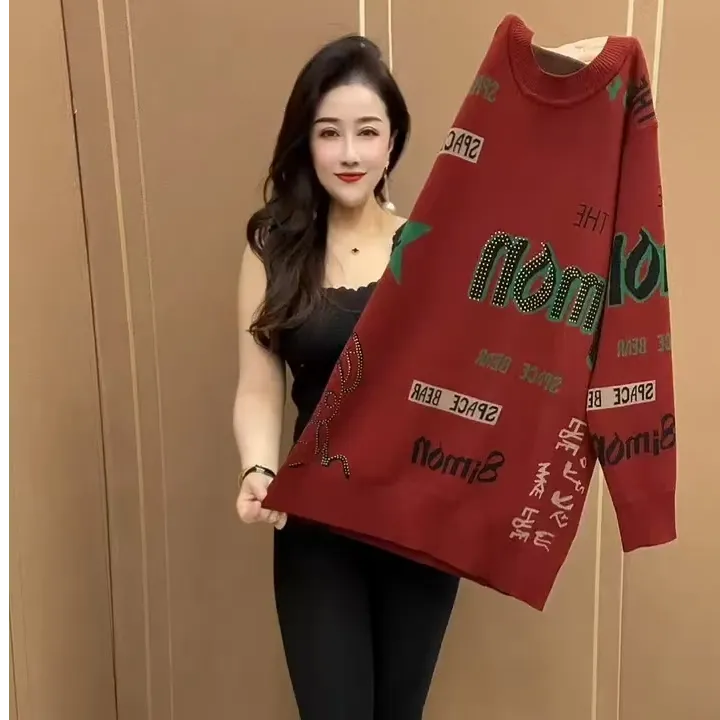 时尚妈妈弹力大码显瘦针织衫2025冬季新款洋气高档提花加厚毛衣女