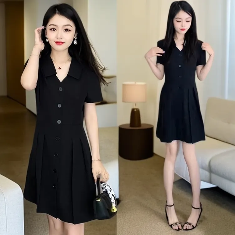 高腰套装夏季新款连衣裙气质修身女士西装领短袖收腰a字套装裙