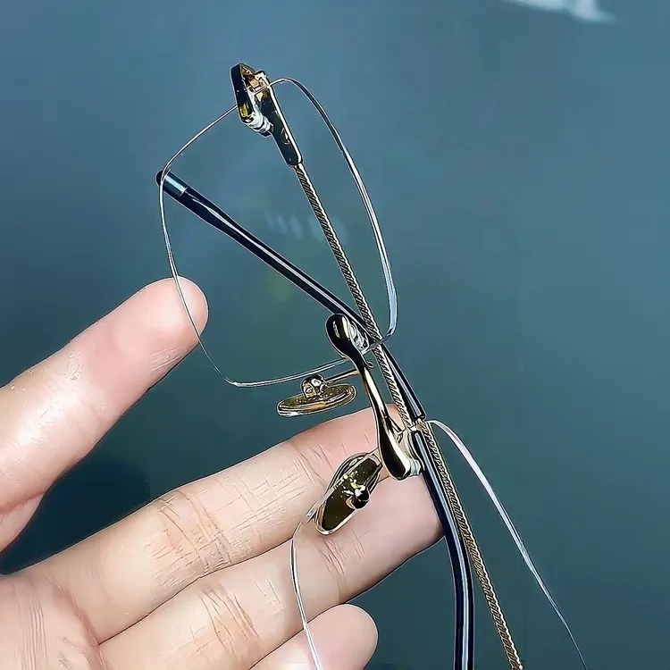 精选高当无框白水晶老花镜男士气质专用时尚百搭中老年人护目花镜