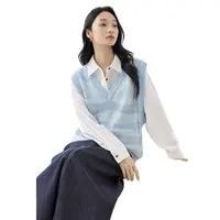对白时髦叠穿V领针织背心马甲女新款撞色DYZB-FDB030