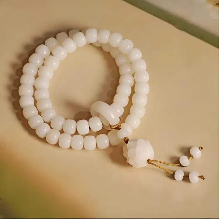 精品白菩提根双圈手持莲花吊坠跑环菩提精品