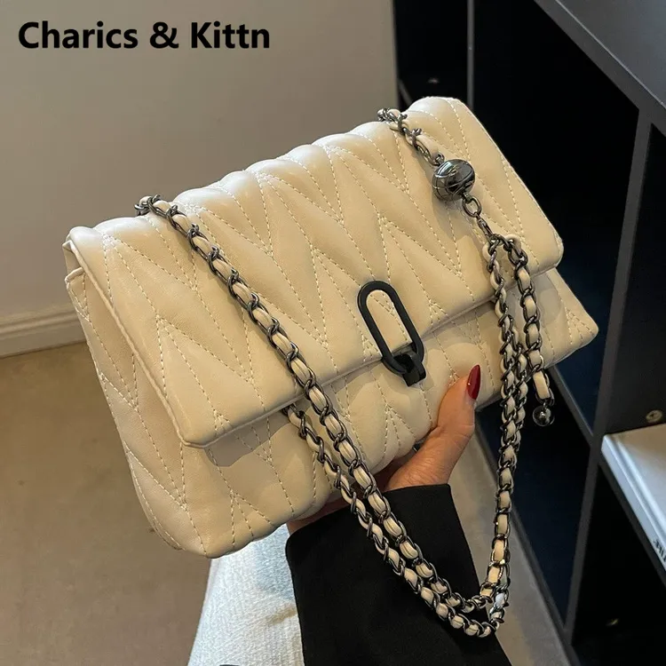Charics&Kittn包包女2025新款斜挎链条包小众真皮质感单肩腋下包