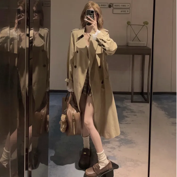 风衣外套女韩版2025春秋新款今年流行卡其色小个子中长款高级感