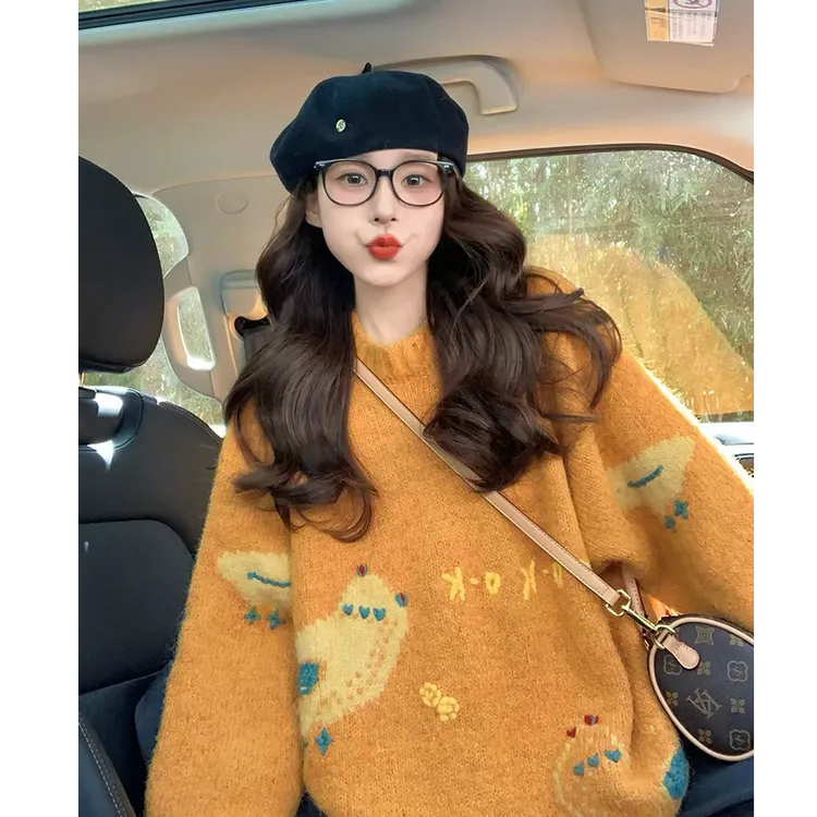 韩系可爱卡通减龄加厚软糯慵懒风复古针织毛衣 8002#