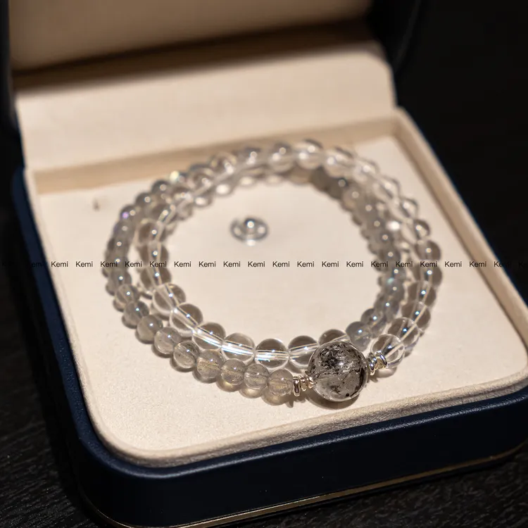 【芒潮】珂秘kemi天然灰月光石白水晶手串双圈手链时尚设计女友礼物商品图