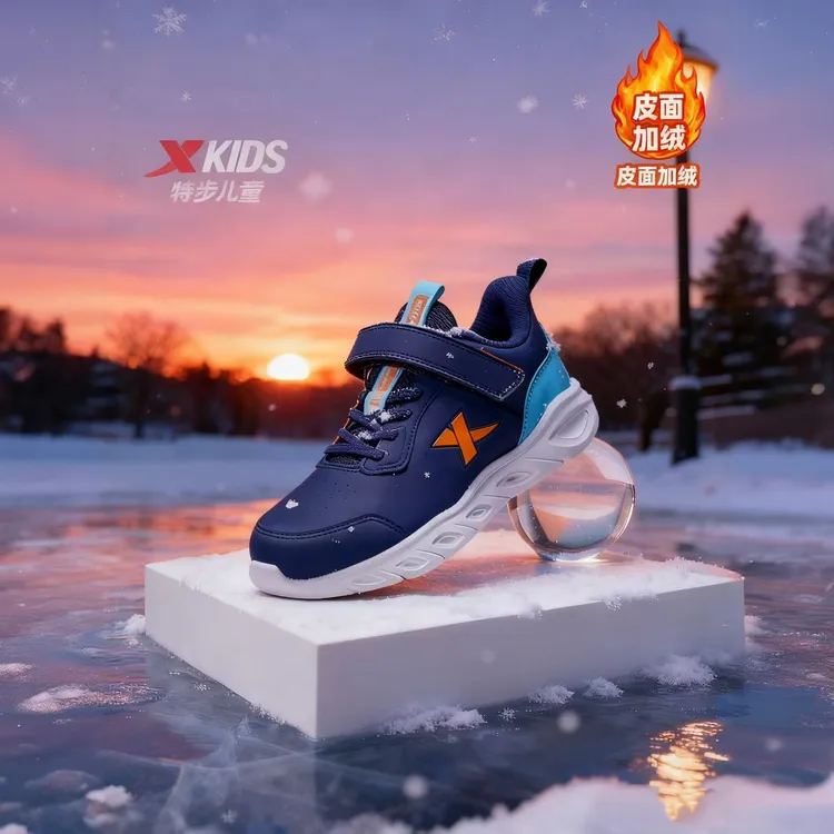 【飛腾3.0加绒款】特步儿童冬季保暖防水跑步鞋防滑二棉鞋9558+9753