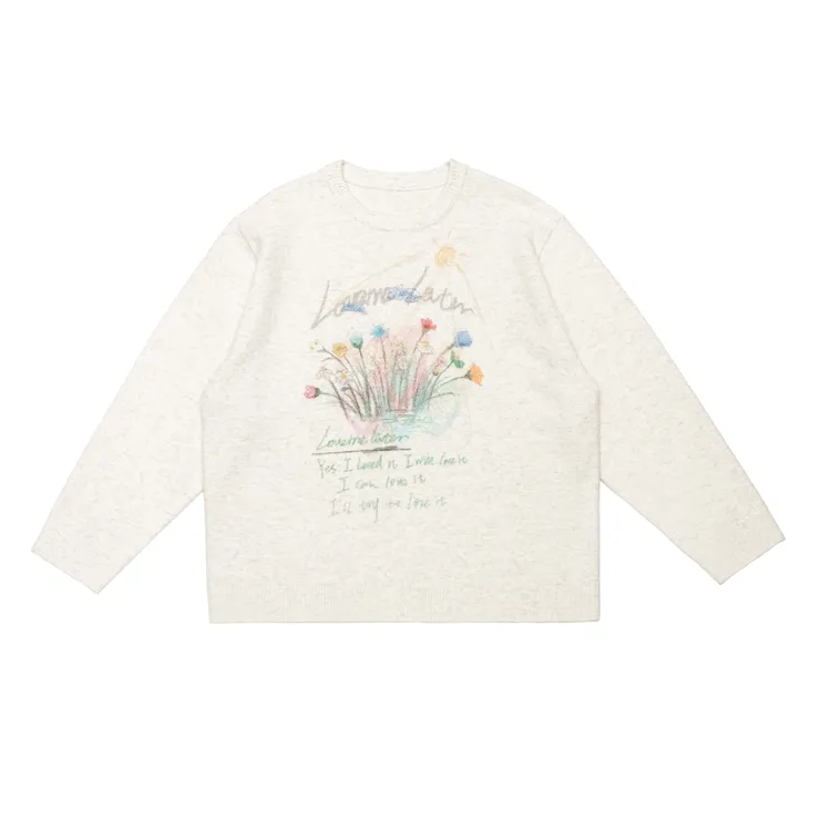 LOVEMELATER 花卉涂鸦圆领毛衣国潮多色针织衫休闲重磅慵懒感上衣