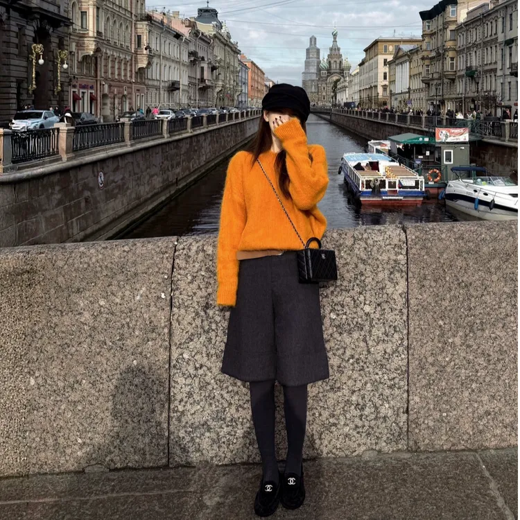 秋冬季穿搭一整套韩系慵懒风落肩袖针织毛衣裤子两件套装女