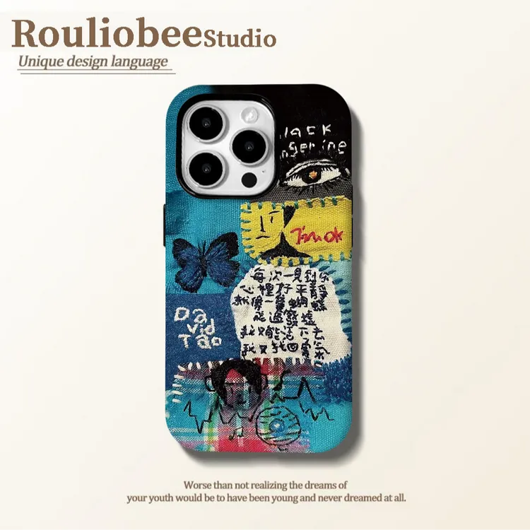 BANCA黑色柳钉菲林二合一适用苹果16/15手机壳华为vivo小米14oppo