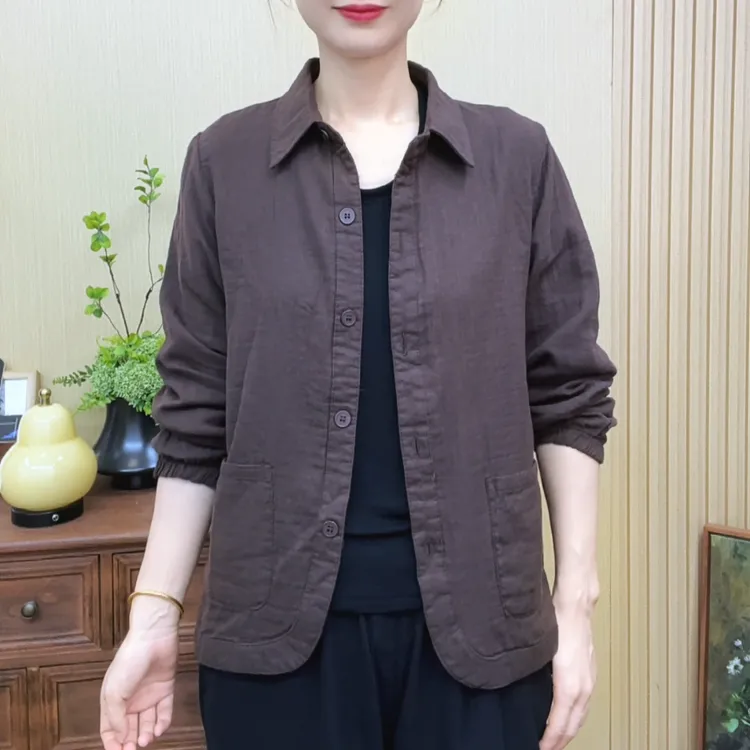 2025新款纯色短外套秋季时尚长袖宽松百搭妈妈装