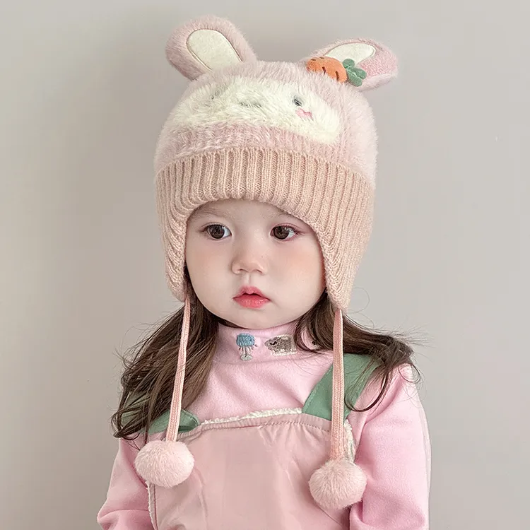 宝宝毛绒帽子冬季保暖卡通可爱儿童护耳帽加厚防风男女幼童针织帽