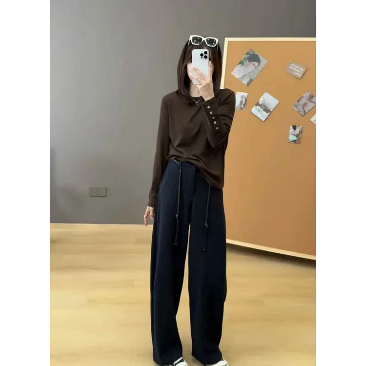 大码设计感长袖灰色圆领正肩T恤早秋胖mm遮肚显瘦内搭上衣打底衫