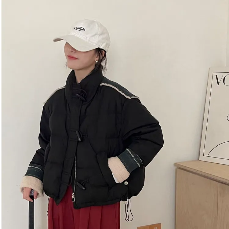 2025新款潮流经典百搭立领金属拉链牛角扣短款韩版休闲羽绒服外套