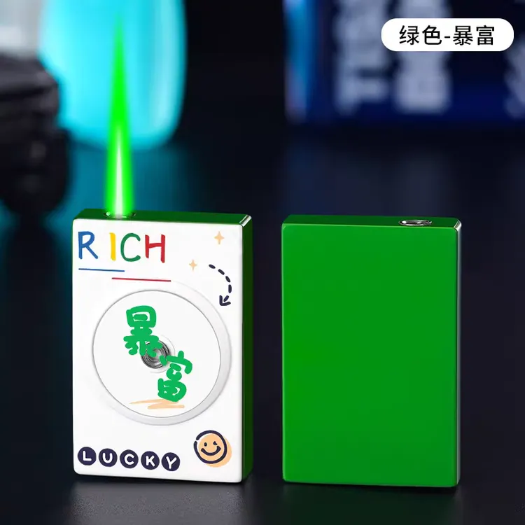 创意旋转麻将造型防风绿焰打火机新奇解压潮玩高档礼物男士礼品