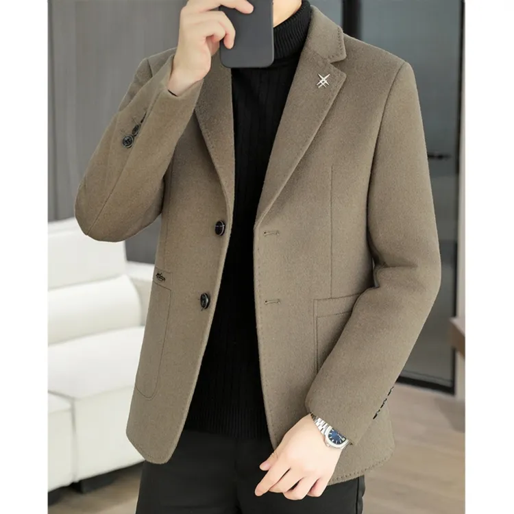 约文库费商务百搭西服外套男士冬季保暖防寒西装领内胆款毛呢大衣