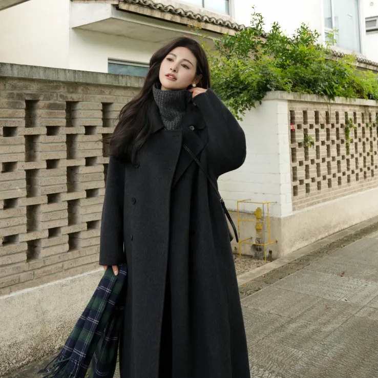 伊迪卡双面羊毛大衣韩系毛呢外套女小个子秋冬时尚百搭中长款