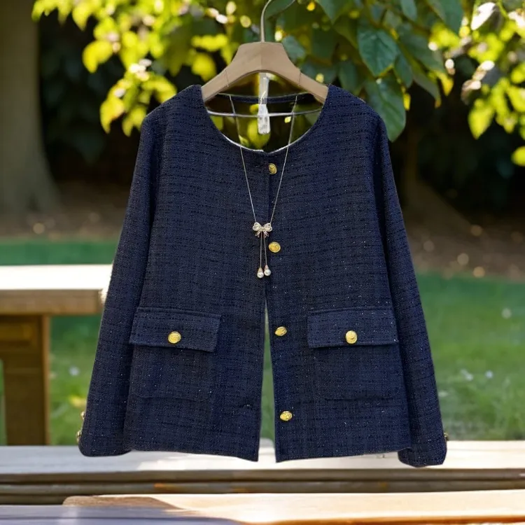 大码百搭时尚欧货爆款气质长袖小香风播外套休闲时尚纯色通勤