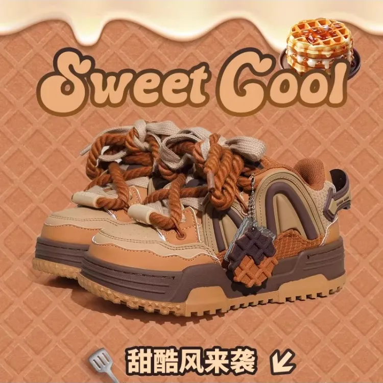 奇安达【曲奇饼干】冬季厚底增高男鞋女鞋时尚百搭休闲面包板鞋032
