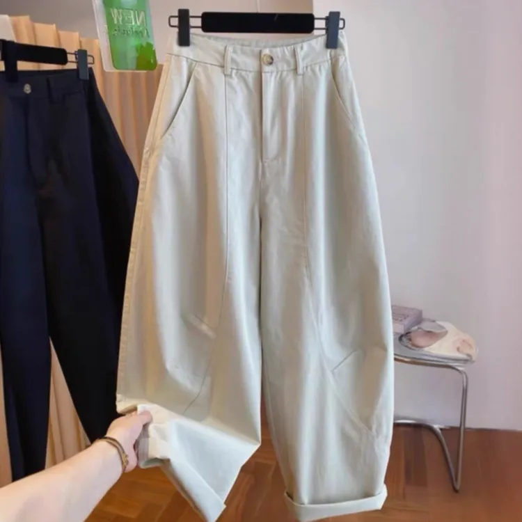 大版气球裤工装裤黄色九分阔腿裤女春夏秋大版气球裤工装裤