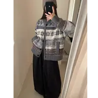 【YIBUDAOWEI】费尔岛提花口袋单排扣宽松毛衣开衫 61209