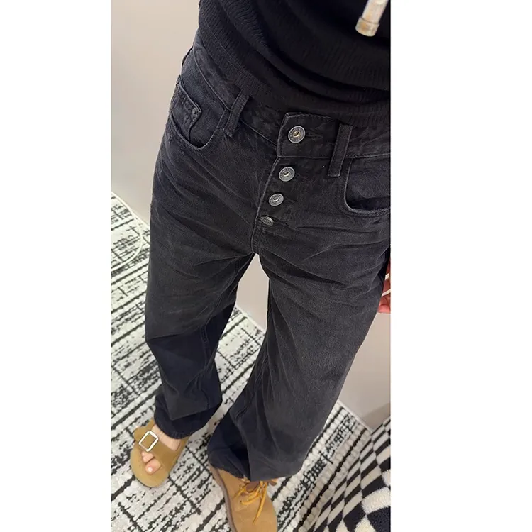 弯刀阔腿牛仔裤女2025早秋新款大码女装高腰宽松显瘦直筒拖地裤子