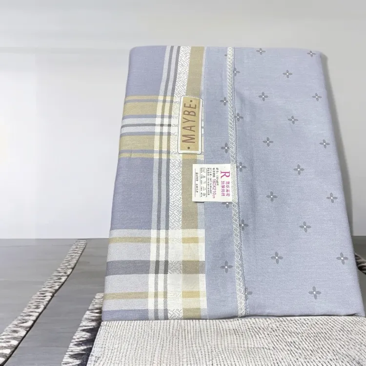 100%纯棉条纹床上被套床单单人四季通用斜纹斜纹全棉格子蓝色加厚