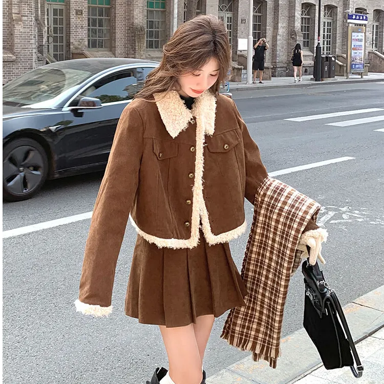 奥顿思兰迪高级感灯芯绒套装裙冬复古美拉德气质时尚半身裙两件套