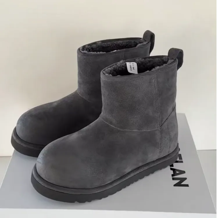 诗歌兰真皮女靴2025冬百搭厚底增高羊皮毛一体保暖休闲短靴雪地靴