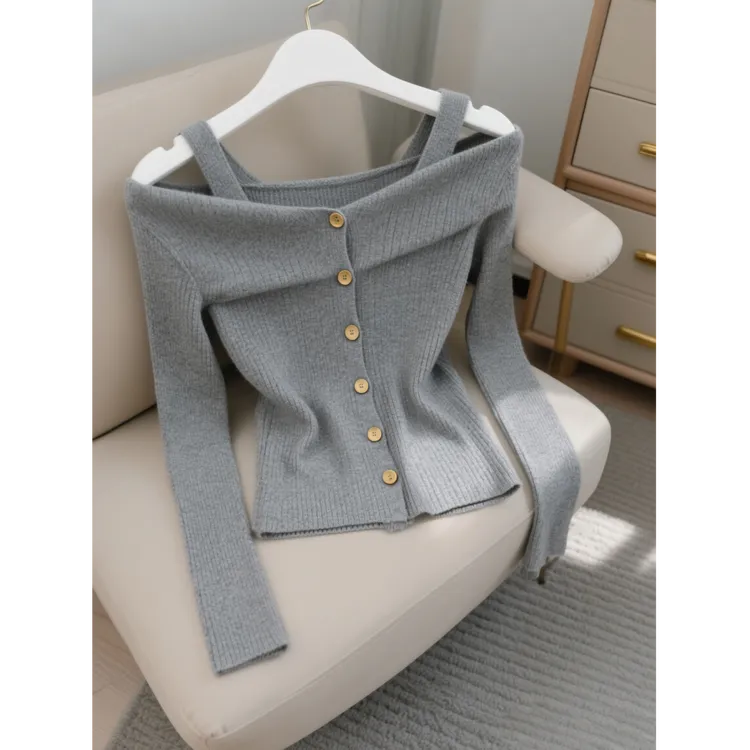 2025秋季新款韩版小众时尚设计感露肩显瘦长袖毛衣针织衫女装爆款