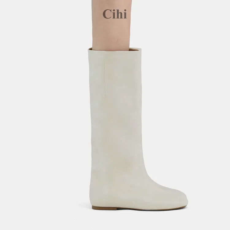 Cihi設計'Opia' 线条主义简约内增高套筒圆头靴子女显瘦长筒靴