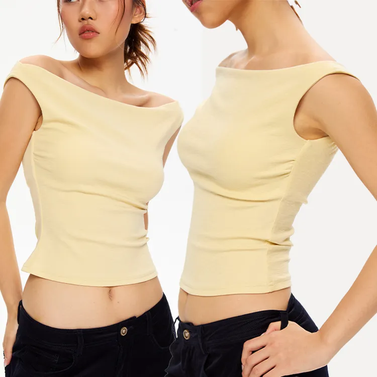 25SSJOEYONO一字肩高弹针织背心前片双层