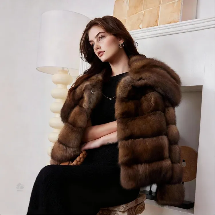 人造皮草 25秋冬新款俄罗斯年轻款保暖加厚时尚大翻领皮草外套女