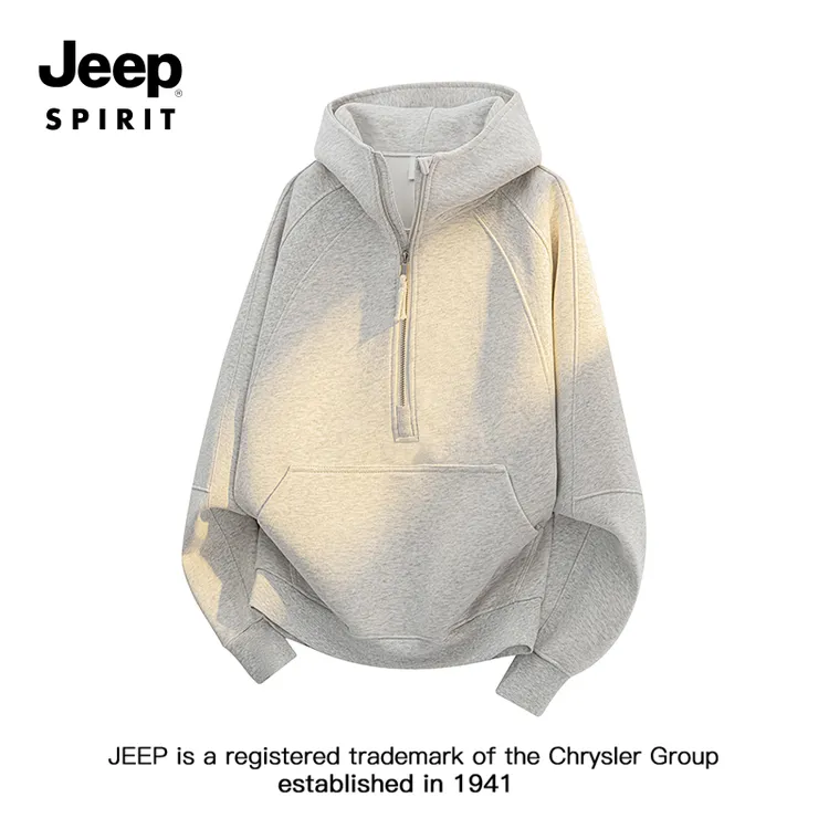 JEEPSPIRIT吉普美式解构连帽半拉链套头卫衣男春秋季宽松休闲上衣