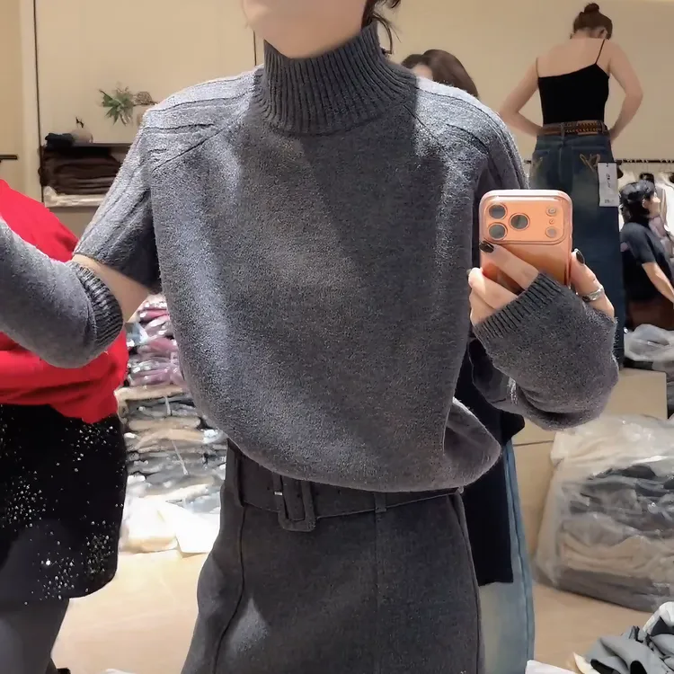 冬季气质百搭中领网红半高领短袖针织长袖上衣加袖套女LK2508822