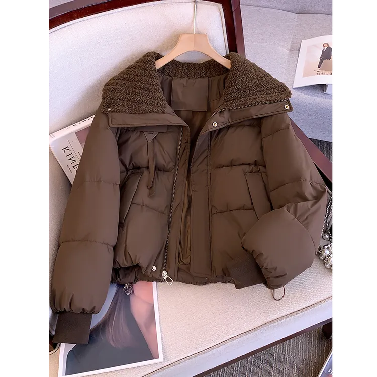 高级感超好看棉服女冬季2025年新款加厚保暖咖色小个子短款面包服