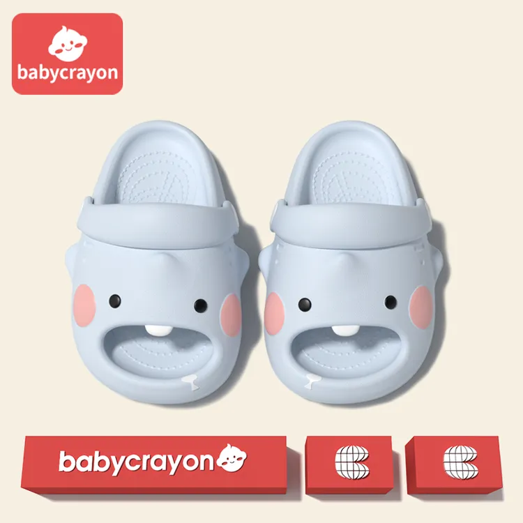 babycrayon儿童拖鞋男童萌牙鲨2025新款夏季幼儿园外穿绑带一字拖