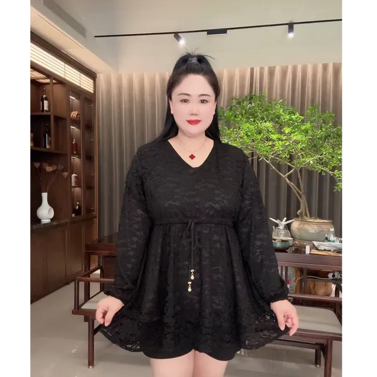 2025秋季新款时尚气质V领蕾丝收腰洋气显瘦上衣