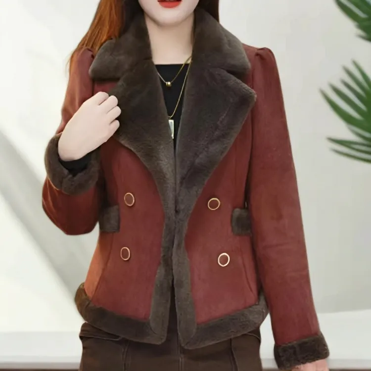 小香风修身一体秋冬2025新款时尚气质保暖长袖短款加绒西装领外套