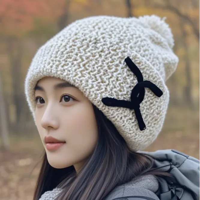 【100%美利奴羊毛】软糯不扎！小香风提花针织帽冬季新款百搭帽子