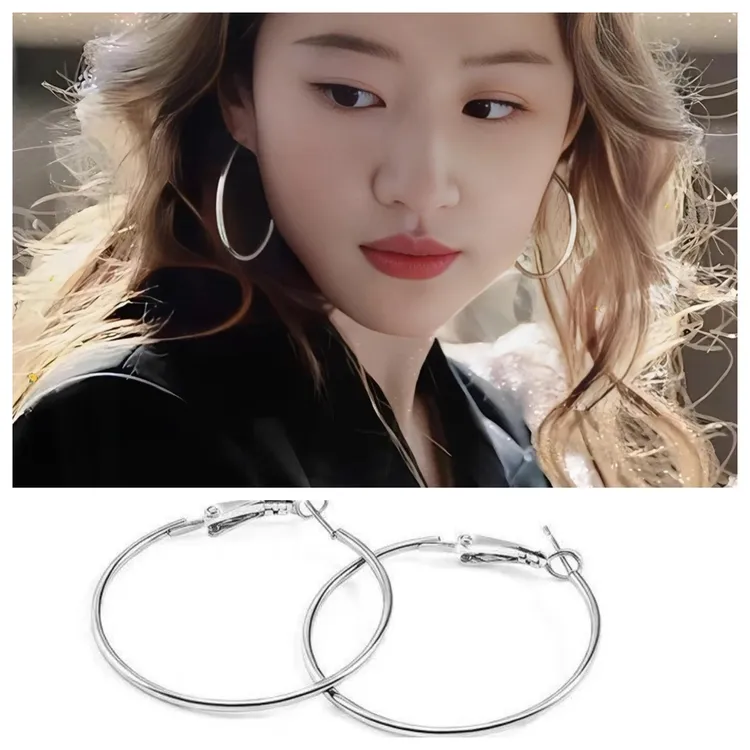 铜合金耳饰 亦菲同款~辣妹必备银色夸张大圆圈素圈耳环商品图