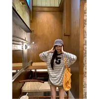 小韩系街头hun~条纹球衣T恤显瘦休闲宽松时尚长袖上衣女A3773