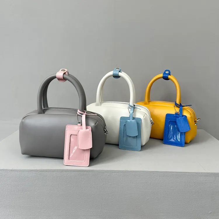 头层牛皮油条包真皮保龄球枕头包小众设计手提托特包单肩斜挎包女