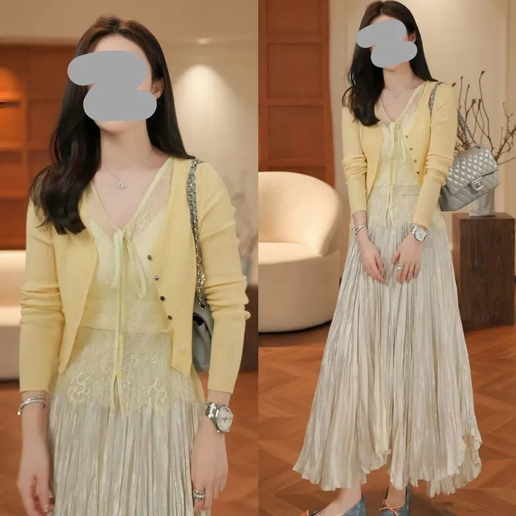 小众炸街高级感女装2025春夏镂空蕾丝拼接上衣T恤百搭半身裙套装